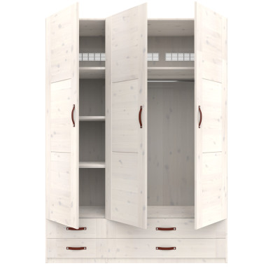 Lifetime Armoire avec 3 portes, étagères, tringle à vêtements et tiroirs, 150 cm whitewash