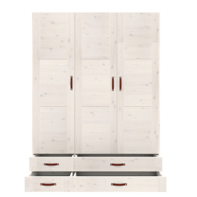 Lifetime Armoire avec 3 portes, étagères, tringle à vêtements et tiroirs, 150 cm whitewash