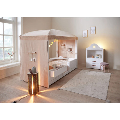 Lifetime 4 in 1 Bed KOMBO Essence Peach with Canopy and Shelf, slatted base standard White