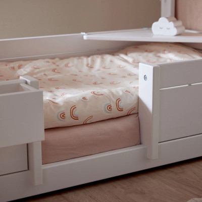 Letto Lifetime 4 in 1 KOMBO Essence Peach con baldacchino e ripiano, doghe standard bianco