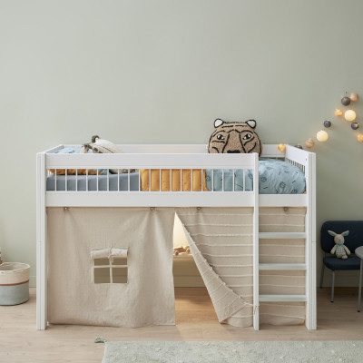 Lifetime central loft bed with deluxe slatted frame and inclined ladder Dino white