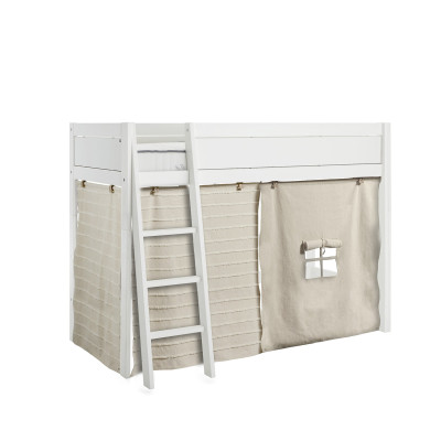 Letto a mezza altezza Lifetime con scala inclinata e tenda da gioco Natural, Doghe standard, bianca